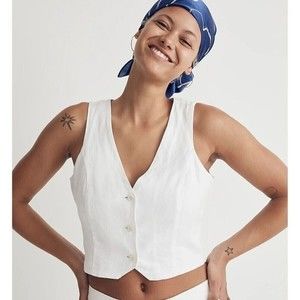Madewell Katrina Crop Vest Top 100% Linen Size 6 Lined 3 Button Front NWT